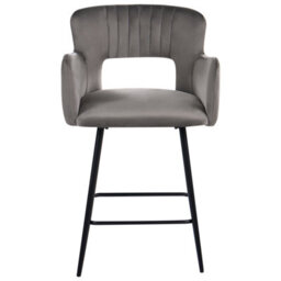 Wyld And Coco Velvet Bar Chairs Set Of 2 Grey With Armrests And Cut-Out Backrest, W53 X D51 X H94Cm - thumbnail 1