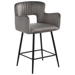 Wyld And Coco Velvet Bar Chairs Set Of 2 Grey With Armrests And Cut-Out Backrest, W53 X D51 X H94Cm - thumbnail 4