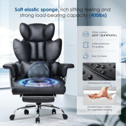 Onemill Ergonomic Executive Office Chair With Footrest, High Back Leather Desk Chair With Lumbar Support - thumbnail 4