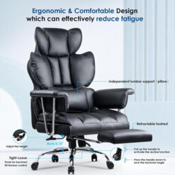 Onemill Ergonomic Executive Office Chair With Footrest, High Back Leather Desk Chair With Lumbar Support - thumbnail 3
