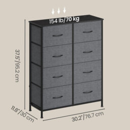 Songmics Drawer Storage Unit, Chest Of Drawers For Bedroom, Closet, 8 Fabric Drawers, Gray - thumbnail 3