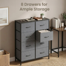 Songmics Drawer Storage Unit, Chest Of Drawers For Bedroom, Closet, 8 Fabric Drawers, Gray - thumbnail 5