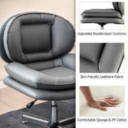 Costway Armless Home Office Chair Upholstered Swivel Computer Chair Height Adjustable Vanity Chair - thumbnail 7