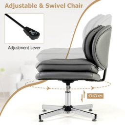 Costway Armless Home Office Chair Upholstered Swivel Computer Chair Height Adjustable Vanity Chair - thumbnail 6