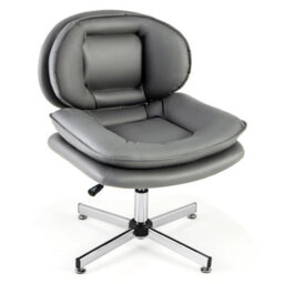 Costway Armless Home Office Chair Upholstered Swivel Computer Chair Height Adjustable Vanity Chair - thumbnail 2