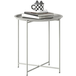Outsunny 46Cm Round Garden Table Side Table With Removable Tray, White - thumbnail 2