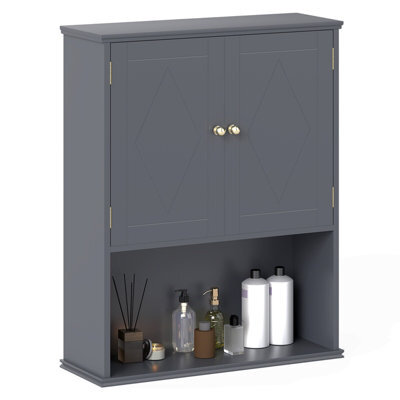 Costway Bathroom Wall Cabinet Wall Mounted Storage Cabinet For Laundry Kitchen-Grey - image 1
