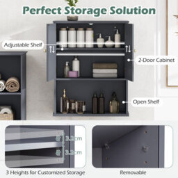 Costway Bathroom Wall Cabinet Wall Mounted Storage Cabinet For Laundry Kitchen-Grey - thumbnail 8