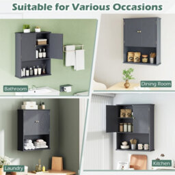 Costway Bathroom Wall Cabinet Wall Mounted Storage Cabinet For Laundry Kitchen-Grey - thumbnail 9