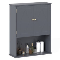 Costway Bathroom Wall Cabinet Wall Mounted Storage Cabinet For Laundry Kitchen-Grey - thumbnail 1
