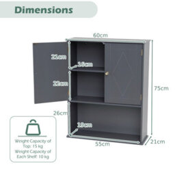 Costway Bathroom Wall Cabinet Wall Mounted Storage Cabinet For Laundry Kitchen-Grey - thumbnail 2