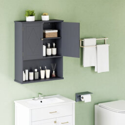 Costway Bathroom Wall Cabinet Wall Mounted Storage Cabinet For Laundry Kitchen-Grey - thumbnail 3