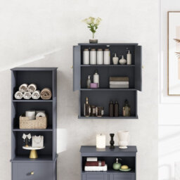 Costway Bathroom Wall Cabinet Wall Mounted Storage Cabinet For Laundry Kitchen-Grey - thumbnail 4