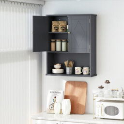 Costway Bathroom Wall Cabinet Wall Mounted Storage Cabinet For Laundry Kitchen-Grey - thumbnail 5