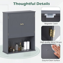 Costway Bathroom Wall Cabinet Wall Mounted Storage Cabinet For Laundry Kitchen-Grey - thumbnail 6