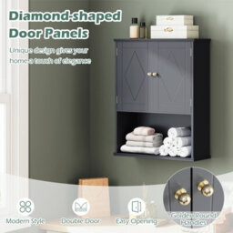 Costway Bathroom Wall Cabinet Wall Mounted Storage Cabinet For Laundry Kitchen-Grey - thumbnail 7