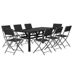 Walplus 9 Piece Garden Outdoor Dining Set Suitable For Backyard, Patio Grey And Black - thumbnail 3