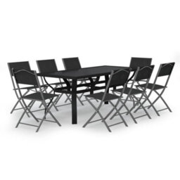 Walplus 9 Piece Garden Outdoor Dining Set Suitable For Backyard, Patio Grey And Black - thumbnail 2