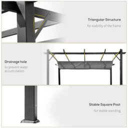 Outsunny 3X3(M) Pergola Gazebo Sun Shade Shelter Aluminium Garden Canopy, Grey - thumbnail 6
