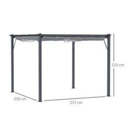 Outsunny 3X3(M) Pergola Gazebo Sun Shade Shelter Aluminium Garden Canopy, Grey - thumbnail 3