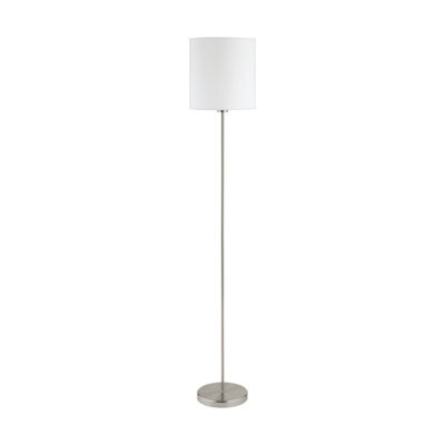Elegant Satin Nickel Floor Lamp With White Fabric Shade And Pedal Switch - image 1