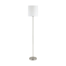Elegant Satin Nickel Floor Lamp With White Fabric Shade And Pedal Switch