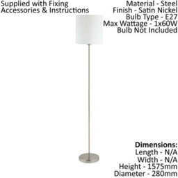 Elegant Satin Nickel Floor Lamp With White Fabric Shade And Pedal Switch - thumbnail 2