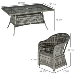 Wyld Haus Viviel 7-Piece Grey Rattan-Style Garden Dining Set With Cushioned Seating, 6 Seats, Rectangular Table - thumbnail 3