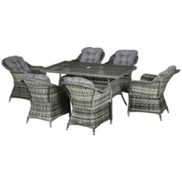 Wyld Haus Viviel 7-Piece Grey Rattan-Style Garden Dining Set With Cushioned Seating, 6 Seats, Rectangular Table - thumbnail 2