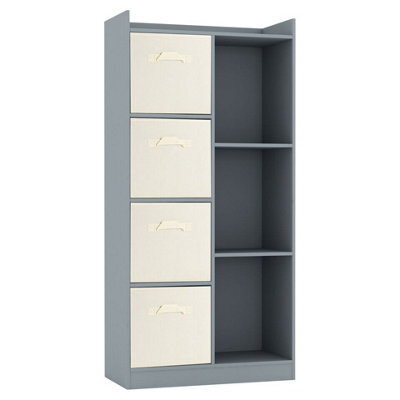 Urbn-Living Urbnliving Height 128Cm Wooden Grey 7 Cube Bookcase With Cream Drawers Tall Shelving Display Storage Unit Cabinet - image 1