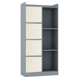 Urbn-Living Urbnliving Height 128Cm Wooden Grey 7 Cube Bookcase With Cream Drawers Tall Shelving Display Storage Unit Cabinet