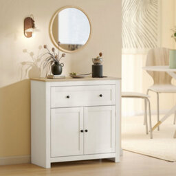 Homcom Sideboard, Kitchen Storage Cabinet W/ Adjustable Shelf, Drawer, Cream - thumbnail 9