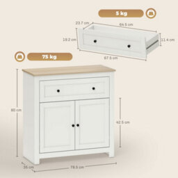 Homcom Sideboard, Kitchen Storage Cabinet W/ Adjustable Shelf, Drawer, Cream - thumbnail 3