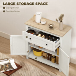 Homcom Sideboard, Kitchen Storage Cabinet W/ Adjustable Shelf, Drawer, Cream - thumbnail 4