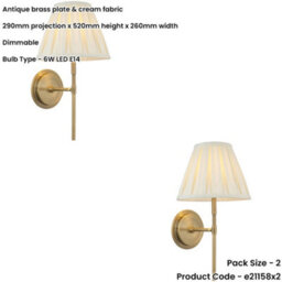 Loops 2 Pack Indoor Antique Brass Plate Wall Light - Cream Fabric Shade - Dimmable 6W Led E14 - thumbnail 2