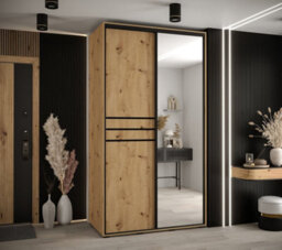 Arte Cannes Xi Mirrored Sliding Door Wardrobe W130Cm - Elegant Oak Artisan Storage Solution - thumbnail 2