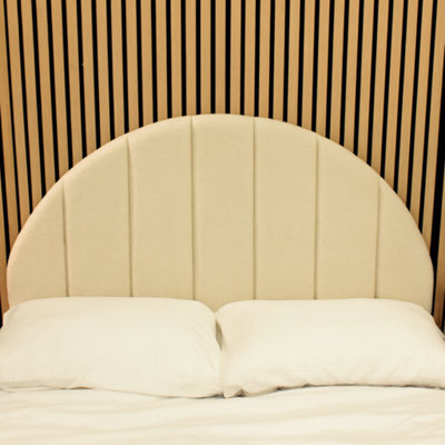 "Urban Textures - Selene Luxury 20"" High Boucle Fabric Upholstered Round And Lined Headboard - Cream" - image 1