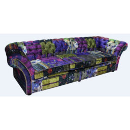 Chesterfield Patchwork 4 Seater Sofa Settee London Multi Velvet In Balmoral Style - thumbnail 2