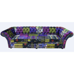 Chesterfield Patchwork 4 Seater Sofa Settee London Multi Velvet In Balmoral Style - thumbnail 1
