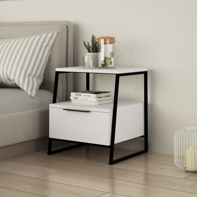 Decortie Pal Modern Bedside Table With Drawer White 45Cm Width Bedroom Furniture - image 1