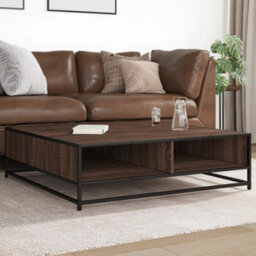 Walplus Coffee Table Brown Oak 100X100X30 Cm Engineered Wood And Metal - thumbnail 1