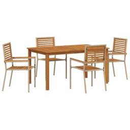 Berkfield Garden Dining Set 5 Pcs Beige Poly Rattan - thumbnail 2