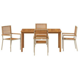 Berkfield Garden Dining Set 5 Pcs Beige Poly Rattan - thumbnail 7