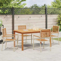 Berkfield Garden Dining Set 5 Pcs Beige Poly Rattan - thumbnail 4