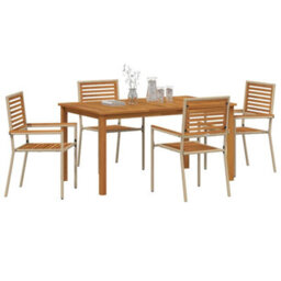 Berkfield Garden Dining Set 5 Pcs Beige Poly Rattan - thumbnail 3