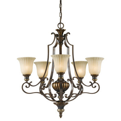Elegant 5 Bulb Chandelier Ceiling Light In Firenze Gold And British Bronze With Led E27 60W