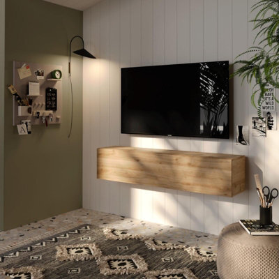 FurniComp LTD Furnicomp Combo 138Cm Floating Wall Hung Tv Unit - Cadiz Oak Com-62-09 - image 1