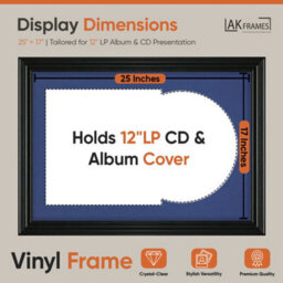 "AK Frames 25X17"" Black Swept Vinyl Record Frame With Blue Mount For 12 Inch Lp Cover & Disc - Overlapped Design" - thumbnail 2
