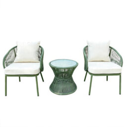 Florent Patio Bistro Set - 2 Chairs And Table - Green And Cream - thumbnail 2