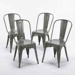 Fwstyle Bistro Set Of 4 Silver Gloss Metal Chairs (H) 84 (W) 45.5 (D) 51Cm - thumbnail 2